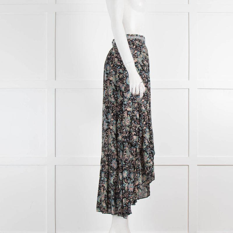 ba&sh Blue Floral Dipped Back Hem Skirt