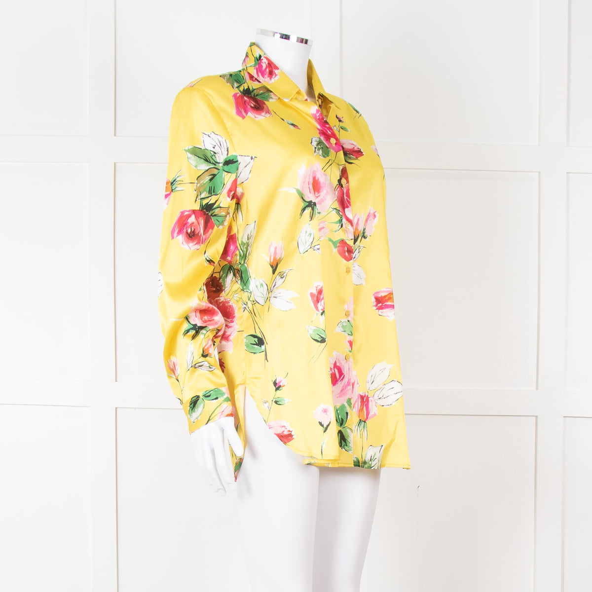 Daniel & Mayer Yellow Pink Green Floral Long Sleeve Satin Shirt