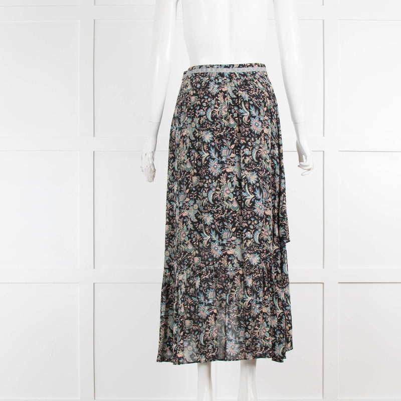 ba&sh Blue Floral Dipped Back Hem Skirt