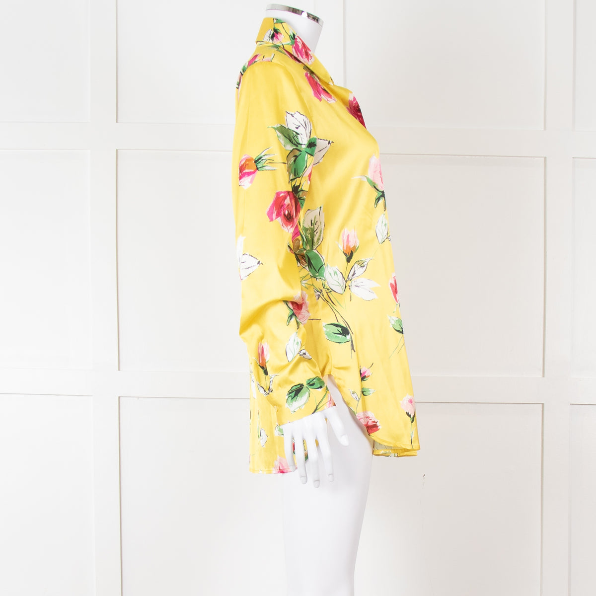 Daniel & Mayer Yellow Pink Green Floral Long Sleeve Satin Shirt