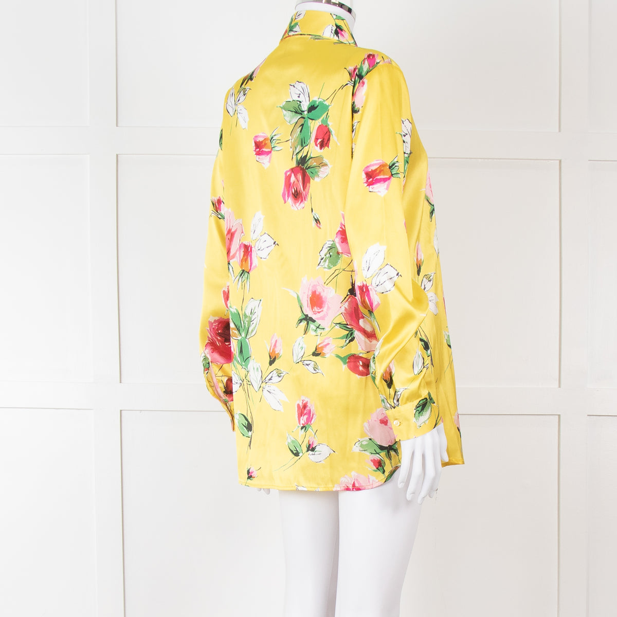 Daniel & Mayer Yellow Pink Green Floral Long Sleeve Satin Shirt