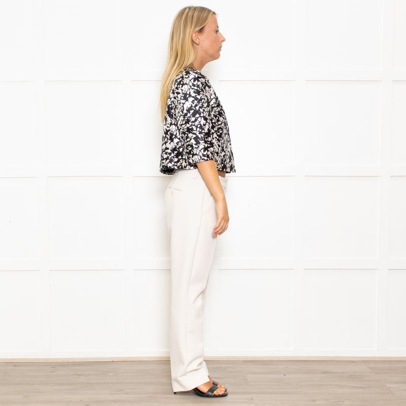 Max Mara Cream Black Floral Sleeveless Dress Plus Cropped Jacket