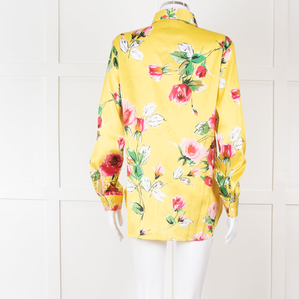 Daniel & Mayer Yellow Pink Green Floral Long Sleeve Satin Shirt