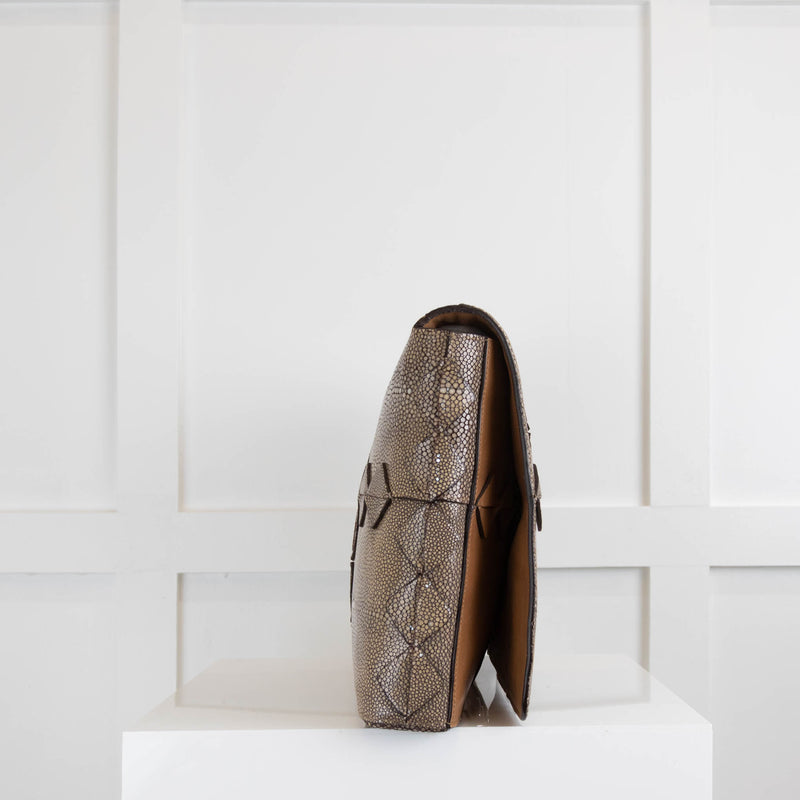 Salvatore Ferragamo Taupe  Ray Skin Clutch