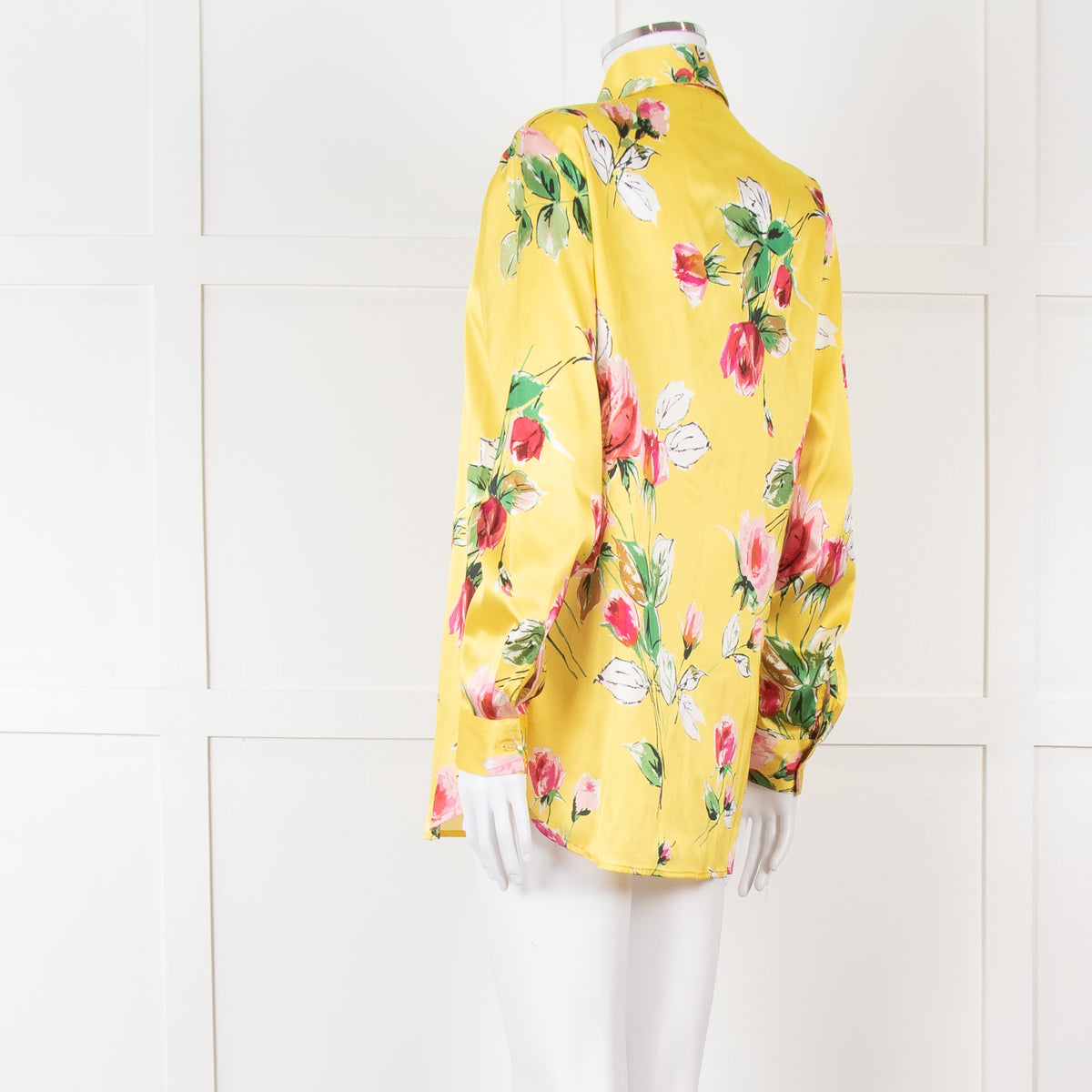 Daniel & Mayer Yellow Pink Green Floral Long Sleeve Satin Shirt