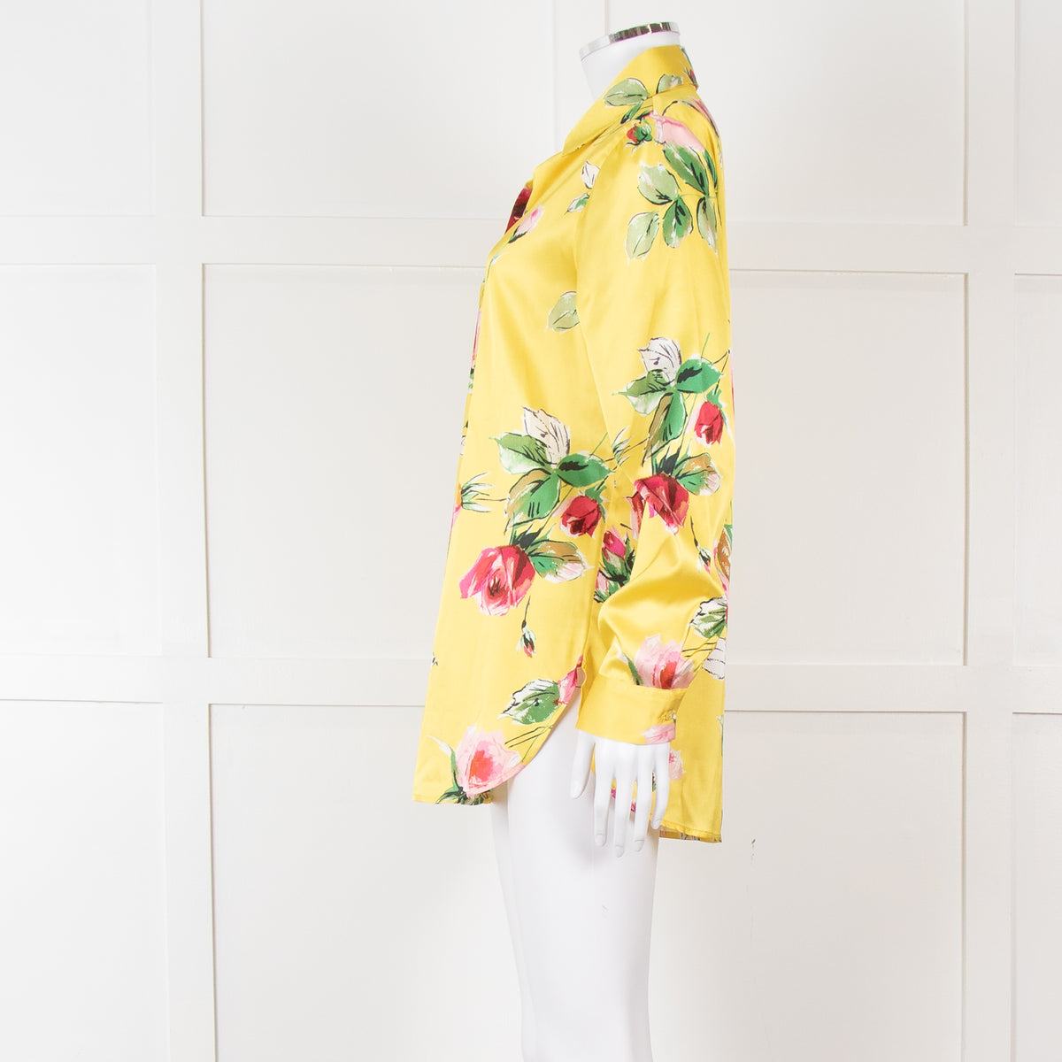Daniel & Mayer Yellow Pink Green Floral Long Sleeve Satin Shirt