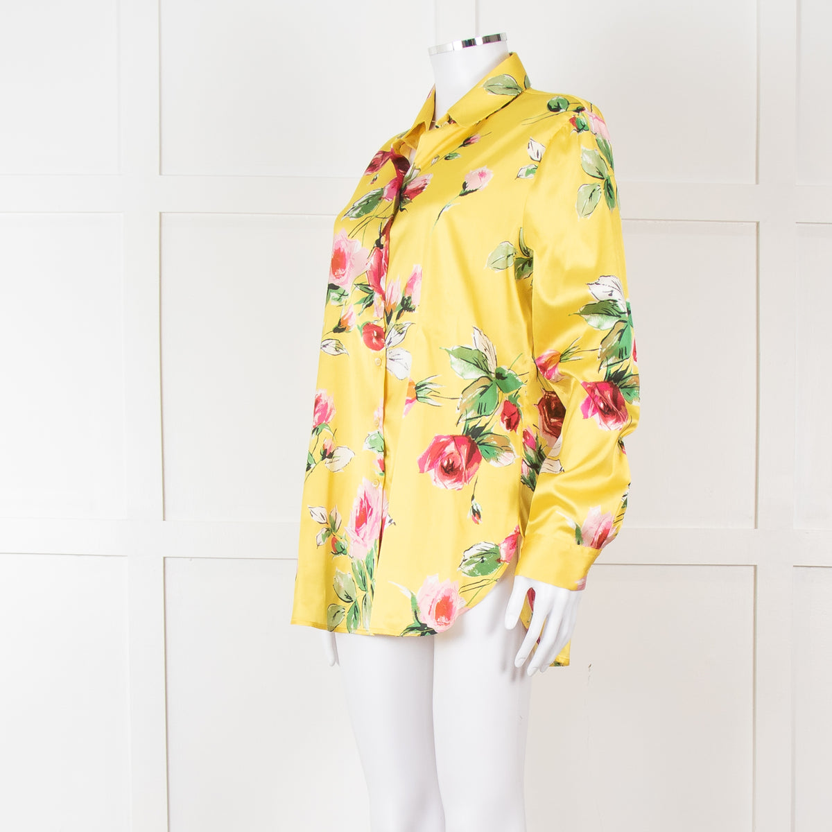 Daniel & Mayer Yellow Pink Green Floral Long Sleeve Satin Shirt