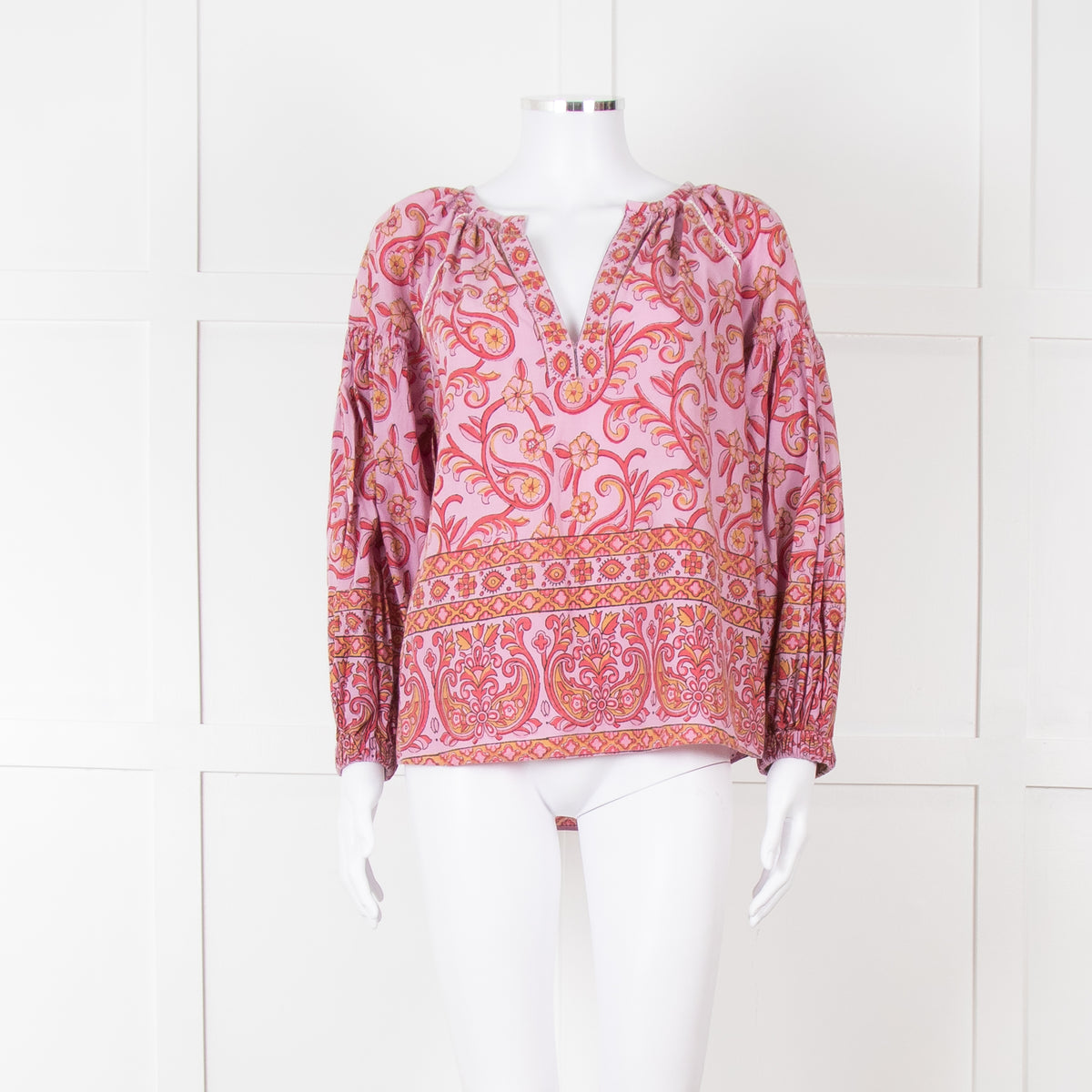 Boteh Lilac Red Cotton Peasant Top