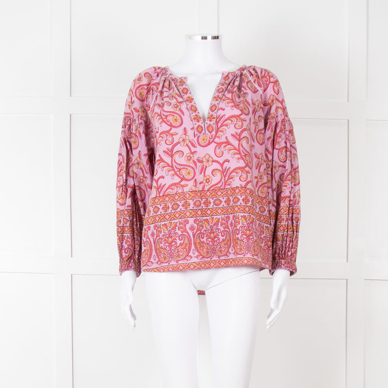 Boteh Lilac Red Cotton Peasant Top