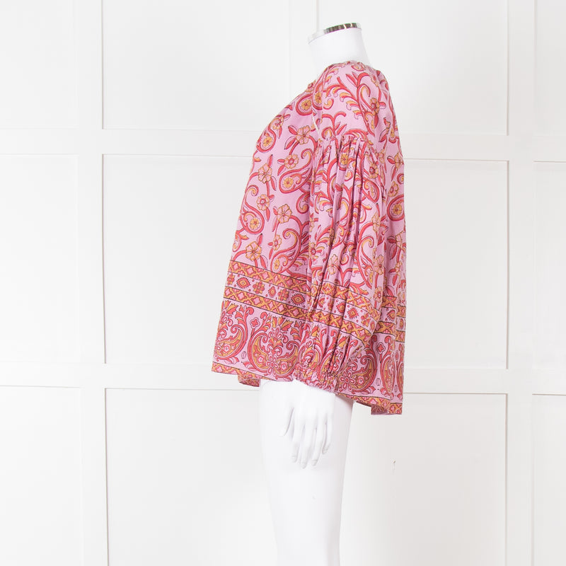 Boteh Lilac Red Cotton Peasant Top
