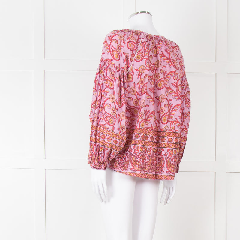 Boteh Lilac Red Cotton Peasant Top