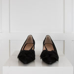 Unutzer Black Suede Kitten Heel Shoe With Bow