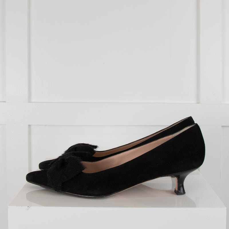 Unutzer Black Suede Kitten Heel Shoe With Bow