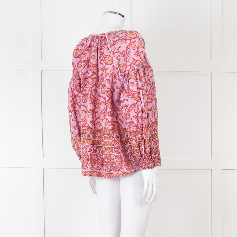 Boteh Lilac Red Cotton Peasant Top