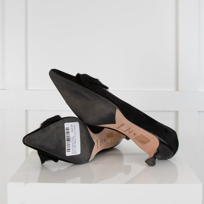 Unutzer Black Suede Kitten Heel Shoe With Bow