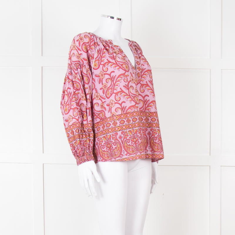 Boteh Lilac Red Cotton Peasant Top