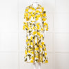 Samantha Sung White Yellow Lemon Print Cotton Belted Dress