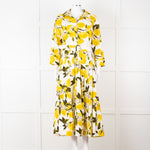 Samantha Sung White Yellow Lemon Print Cotton Belted Dress