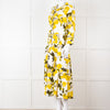 Samantha Sung White Yellow Lemon Print Cotton Belted Dress