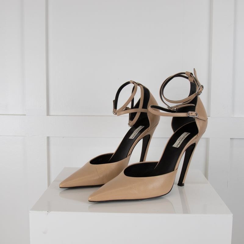 Balenciaga Beige Pointed Ankle Strap Heeled Shoes