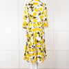 Samantha Sung White Yellow Lemon Print Cotton Belted Dress