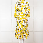 Samantha Sung White Yellow Lemon Print Cotton Belted Dress
