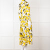 Samantha Sung White Yellow Lemon Print Cotton Belted Dress