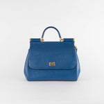 Dolce & Gabbana Blue Textured Leather Sicily Medium Bag