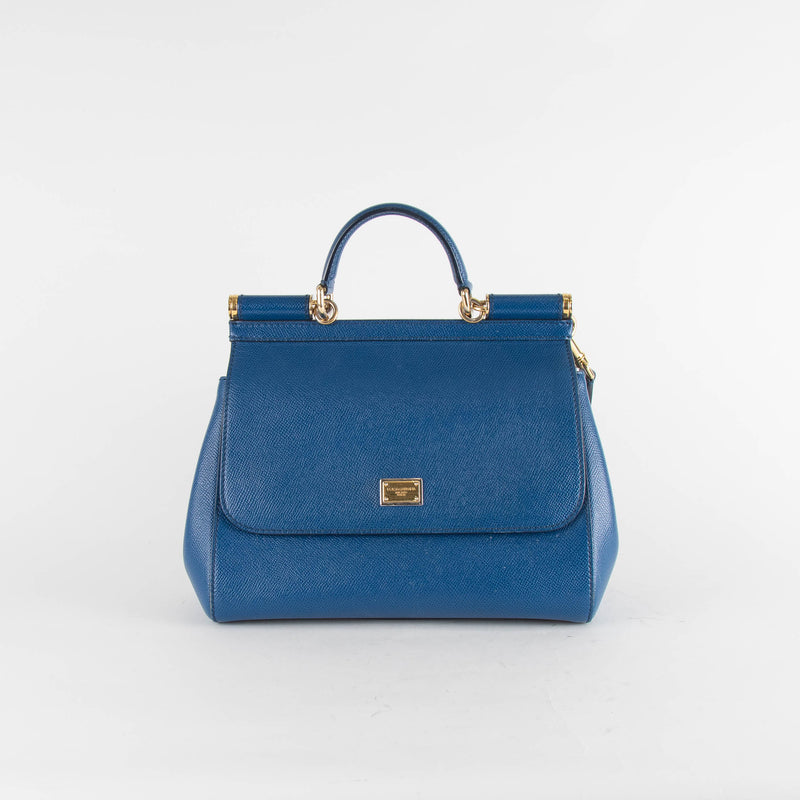 Dolce & Gabbana Blue Textured Leather Sicily Medium Bag
