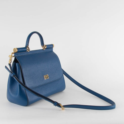 Dolce & Gabbana Blue Textured Leather Sicily Medium Bag