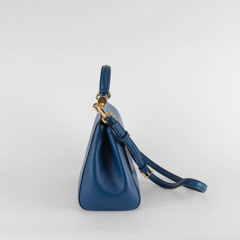 Dolce & Gabbana Blue Textured Leather Sicily Medium Bag