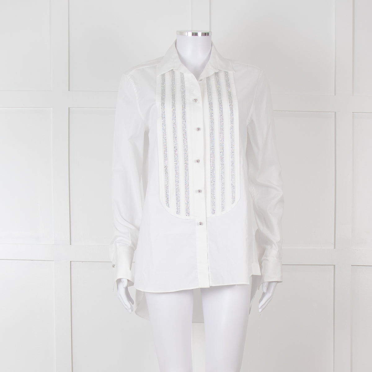 Ermanno Scervino White Silver Diamante Cotton Shirt