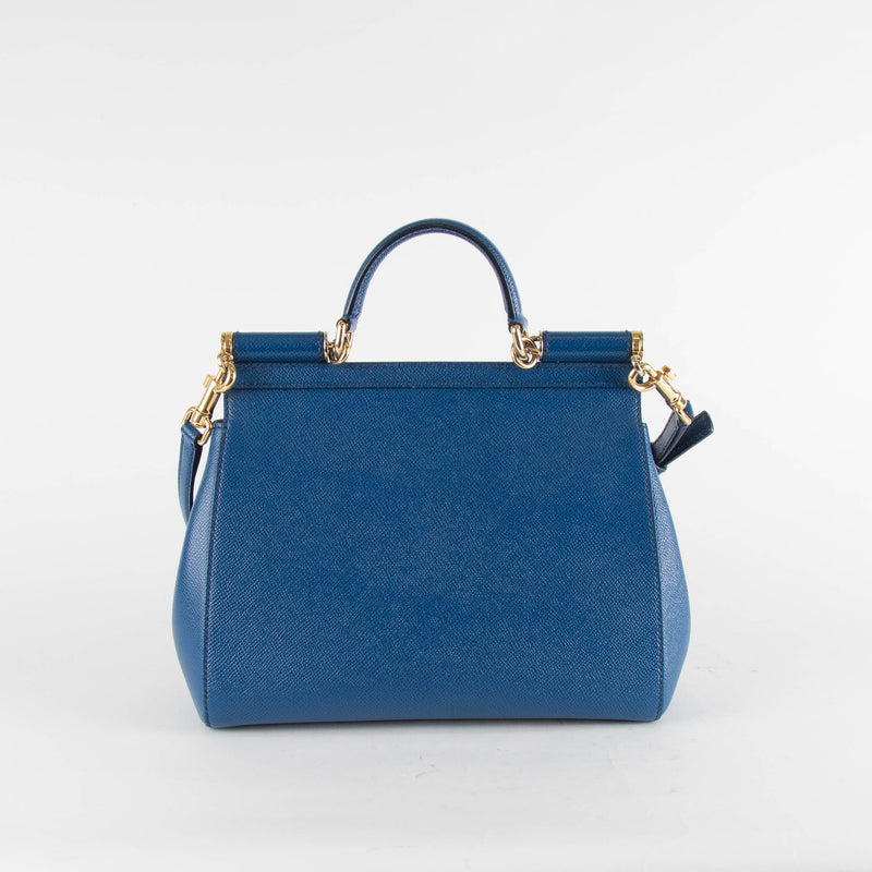Dolce & Gabbana Blue Textured Leather Sicily Medium Bag