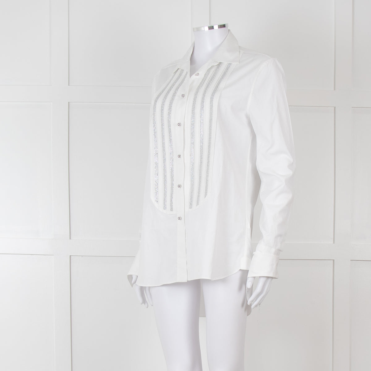 Ermanno Scervino White Silver Diamante Cotton Shirt