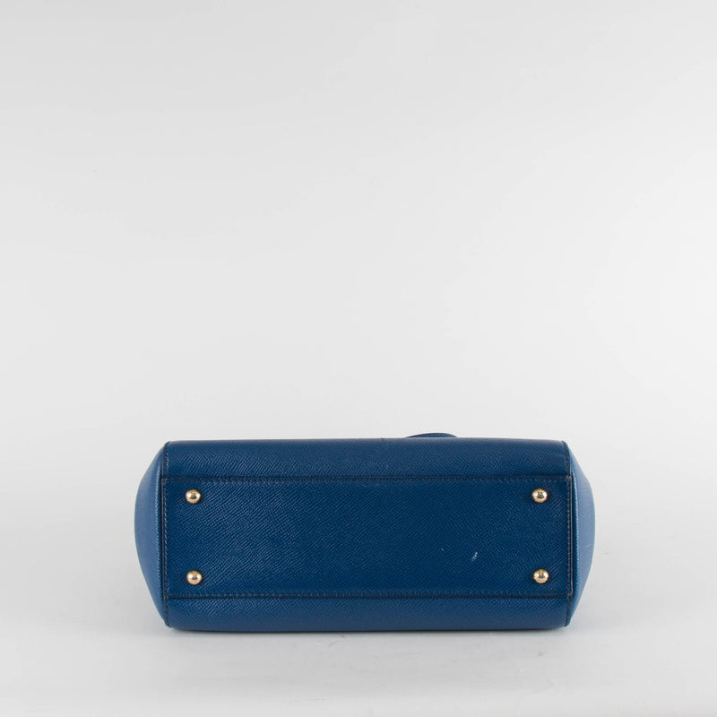 Dolce & Gabbana Blue Textured Leather Sicily Medium Bag