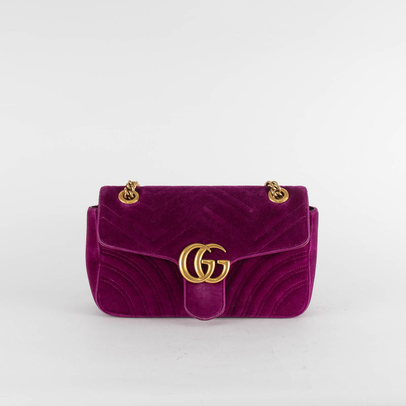 Gucci Purple Velvet Marmont Shoulder Flap Bag