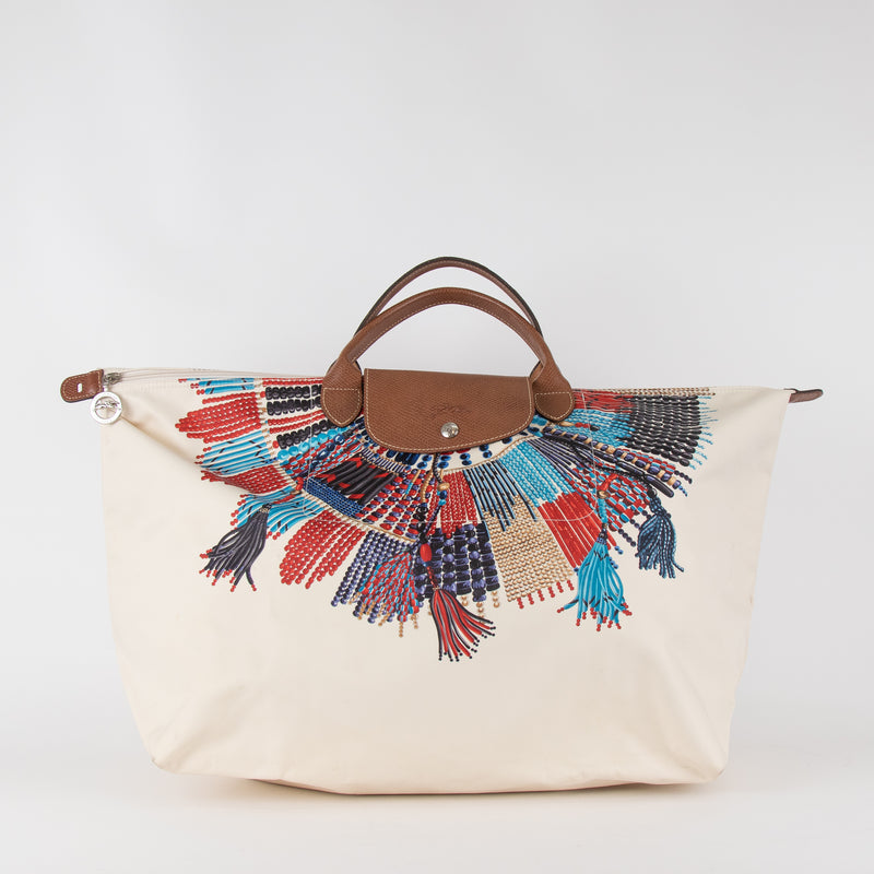 Longchamp Cream  Le Pliage Massai Collier Tote Bag