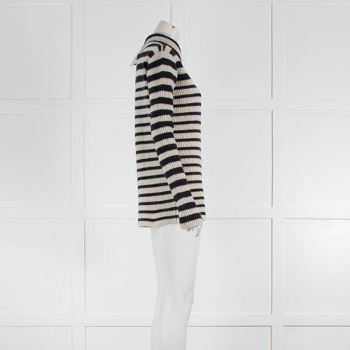 Raey Navy & Cream Stripe Heavy Roll Neck With Buttons