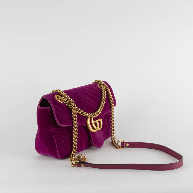 Gucci Purple Velvet Marmont Shoulder Flap Bag