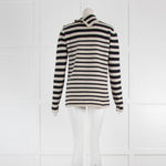 Raey Navy & Cream Stripe Heavy Roll Neck With Buttons
