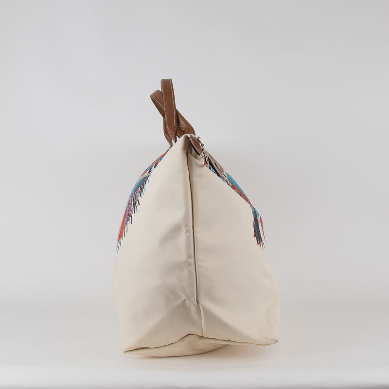Longchamp Cream  Le Pliage Massai Collier Tote Bag