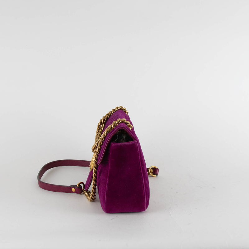 Gucci Purple Velvet Marmont Shoulder Flap Bag