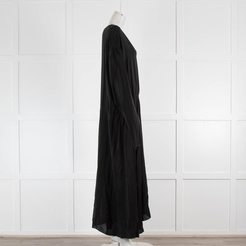 Raey Black Silk Drawstring Long Sleeve Dress