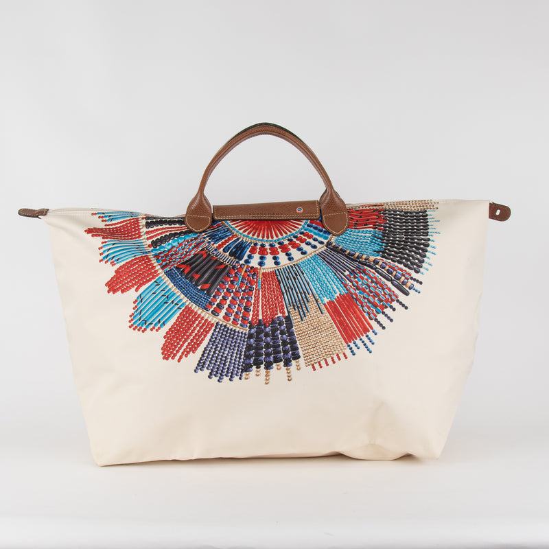 Longchamp Cream  Le Pliage Massai Collier Tote Bag