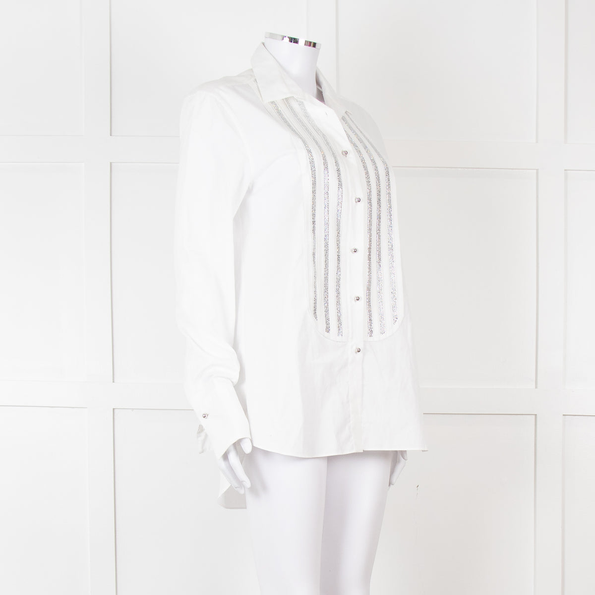 Ermanno Scervino White Silver Diamante Cotton Shirt