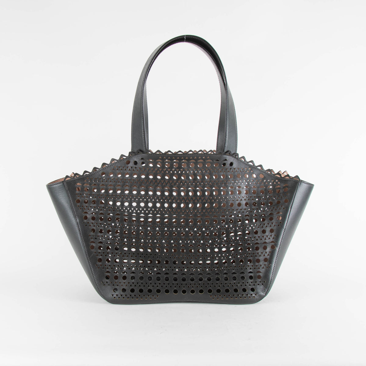 Alaia Black Laser Cut Leather Tote Bag