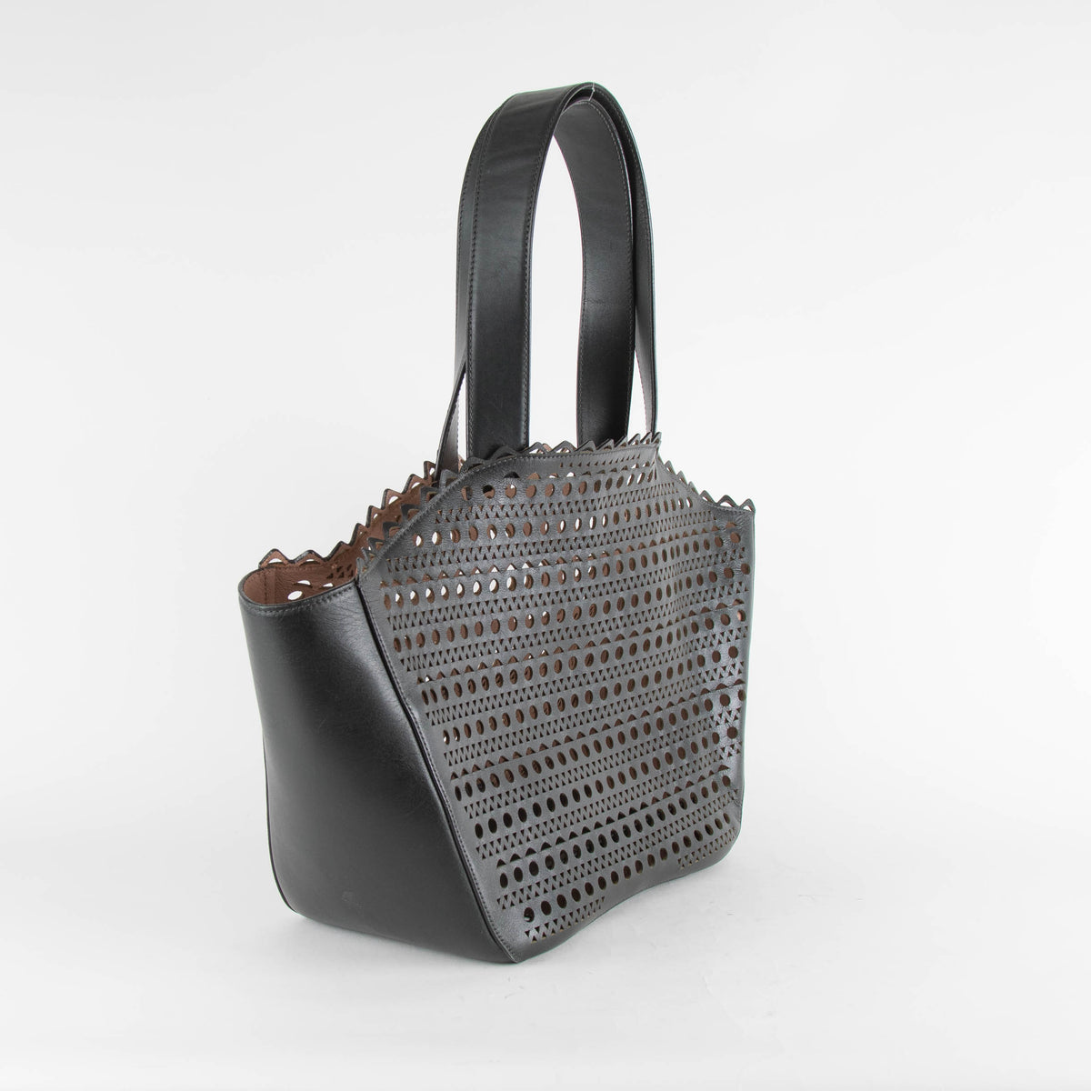 Alaia Black Laser Cut Leather Tote Bag