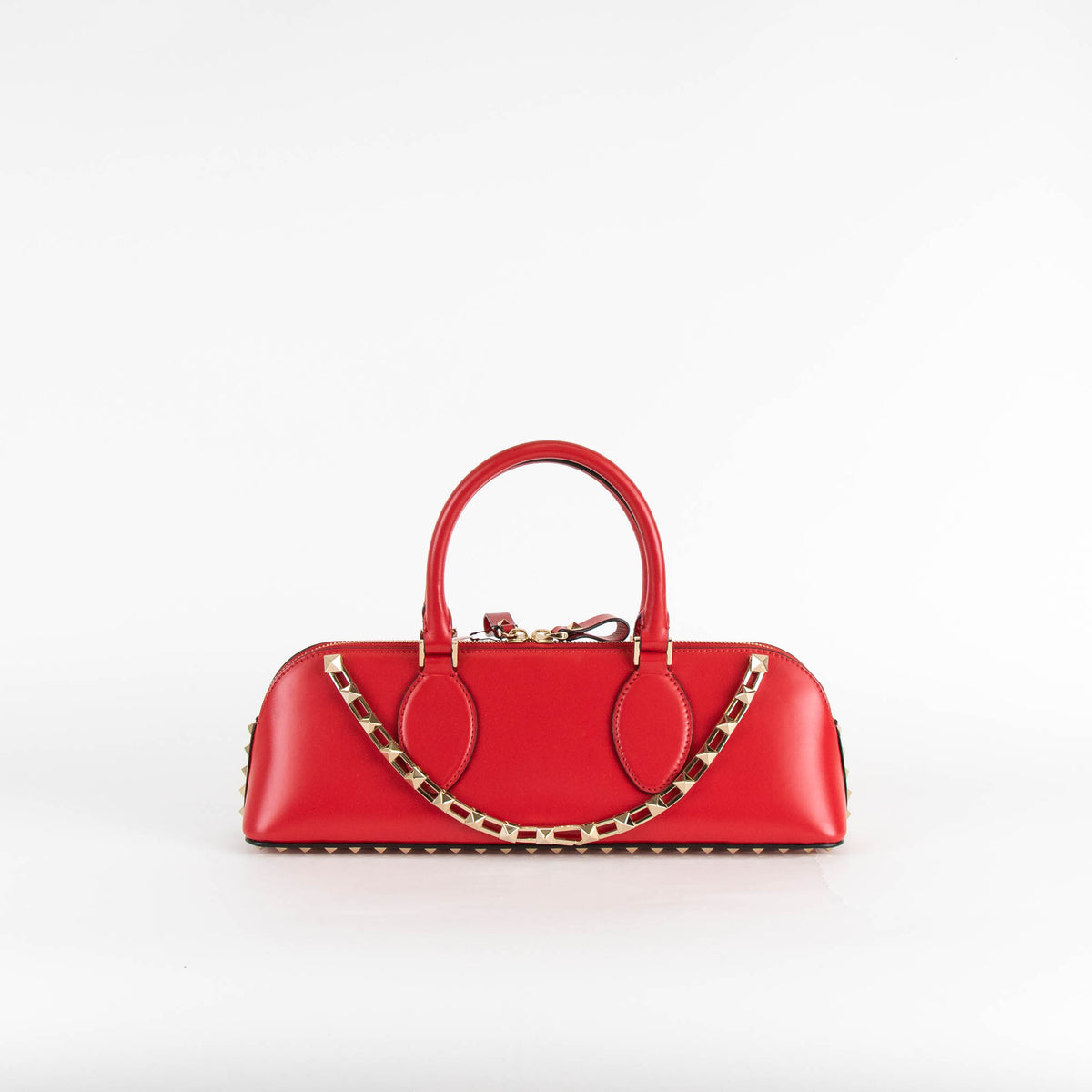 Valentino Garavani Red Leather Rockstud Duffle Bag