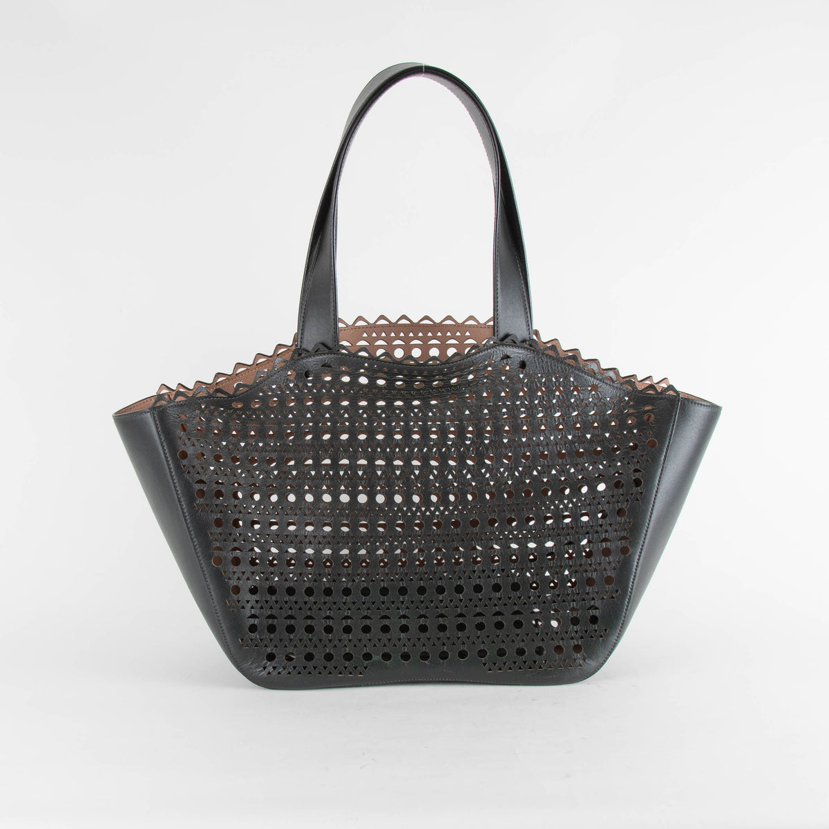 Alaia Black Laser Cut Leather Tote Bag