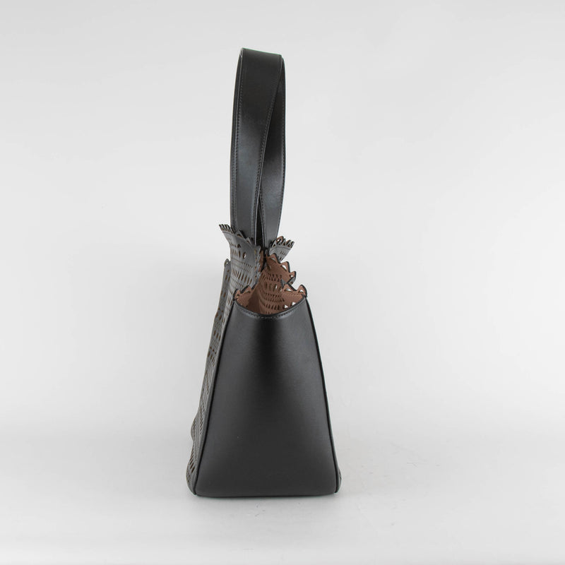 Alaia Black Laser Cut Leather Tote Bag